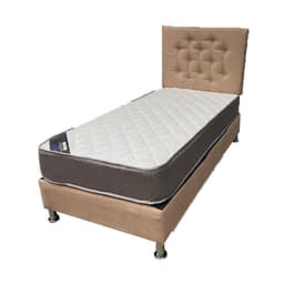 Cama Americana 1.5P + Colchon de resortes + Respaldo Beige Felpa Pmetal