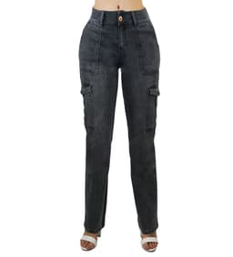 Jeans bicolor cargo tiro alto Gris 46