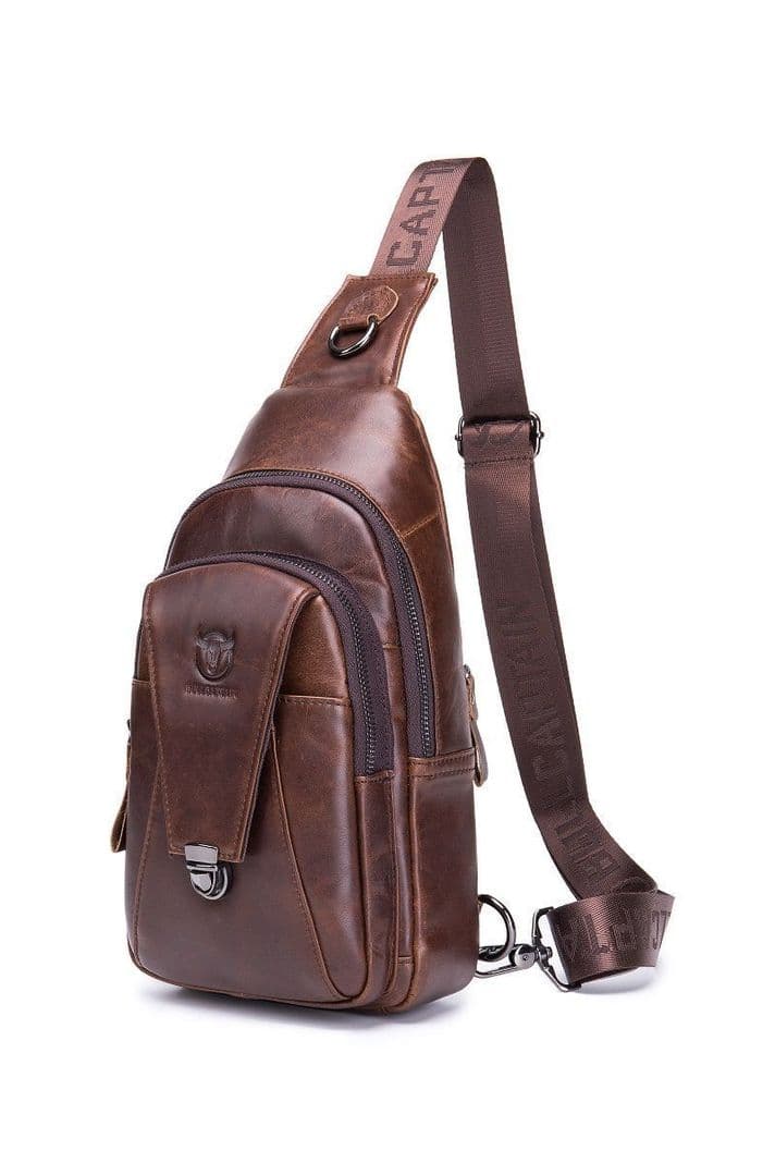 Bolso De Cuero Vintage Cross Body Banano Morral Bullcaptain XB110 Cafe