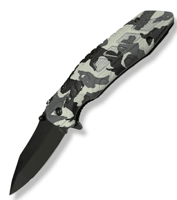 Camuflage Navaja Cortapluma Pedernal Silbato Gris AG06 Acero