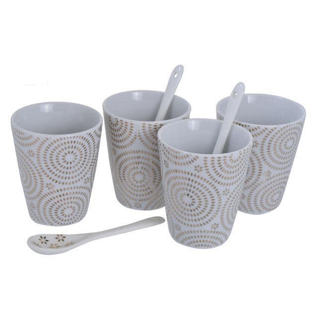 Juego de Tazas con Cucharas 8 Pzs Estrellas Gold Dorado