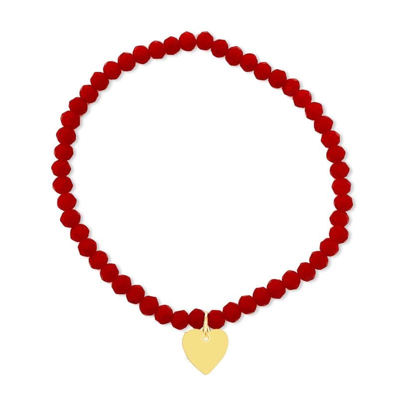 Pulsera Elasticada Cristales Rojo Corazon Enchapado Oro 18K