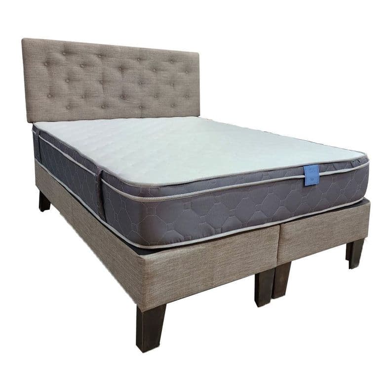 Cama Americana Tanon 2P + Colchon Premium + Respaldo Gris Lino Pmadera