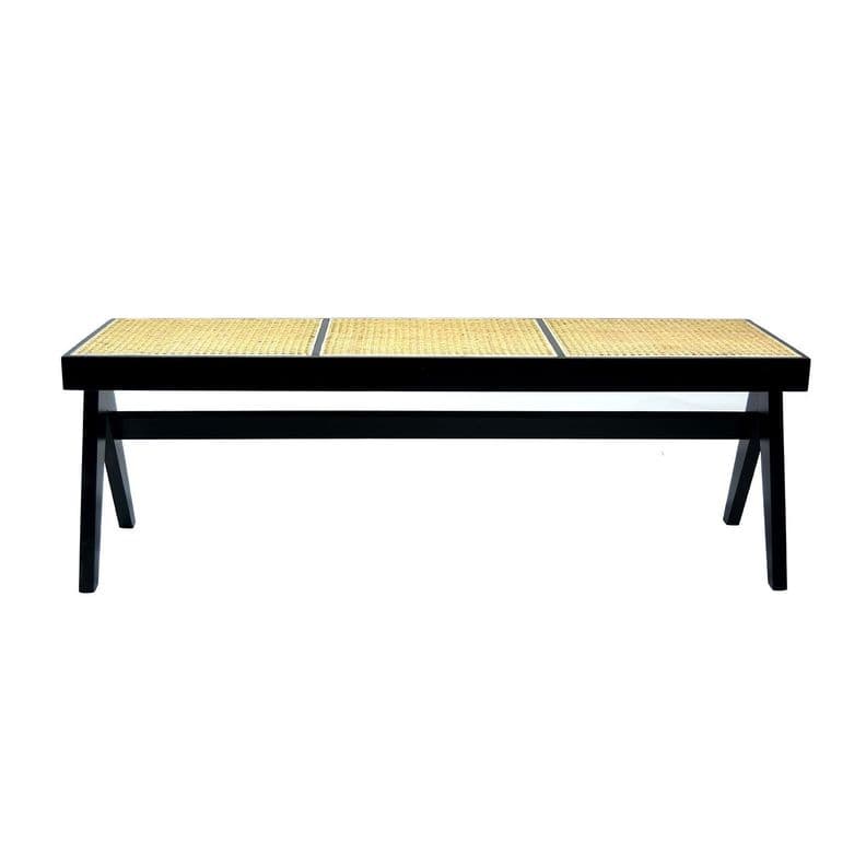 Banca Levin de madera color negro y rattan