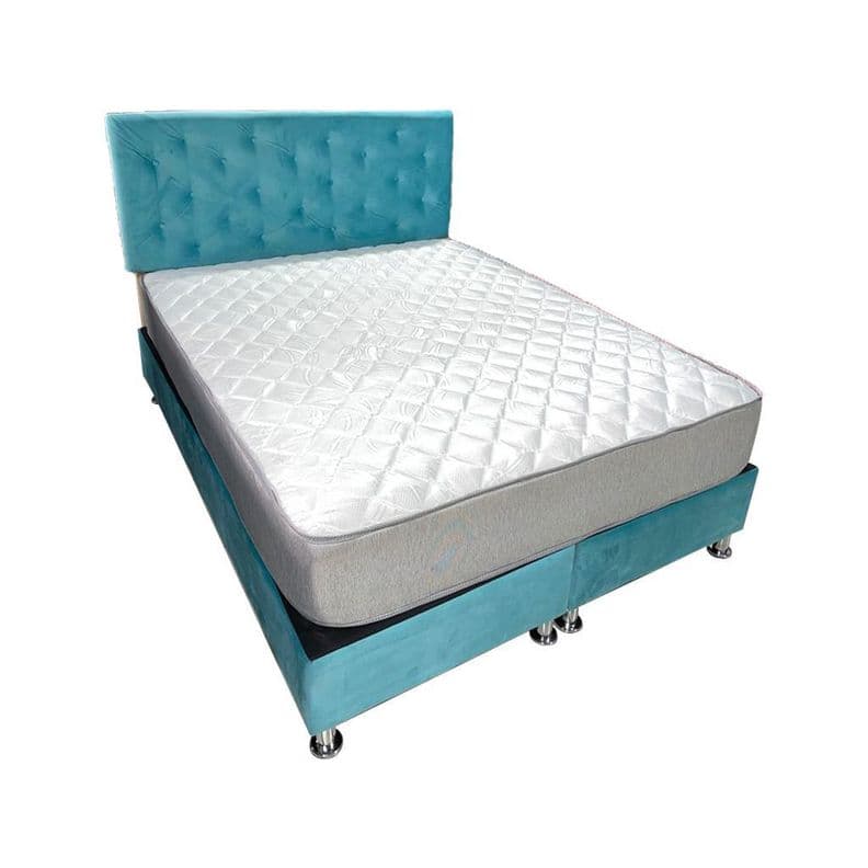Cama Americana Full BD + Colchon de Resorte + Respaldo Felpa Calipso Pmetal