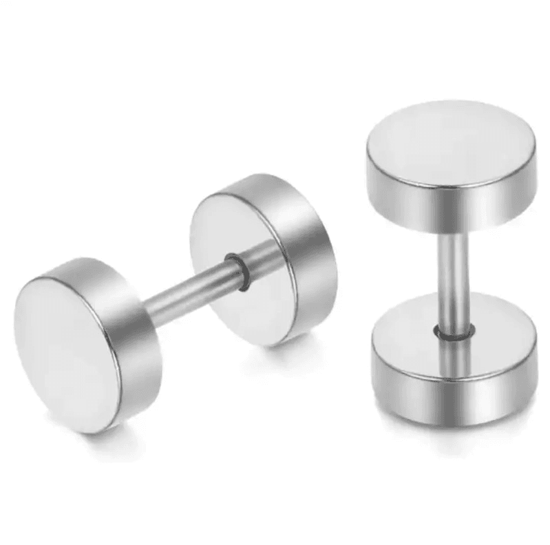 Aros Barbell Punk Black Rock Hombre Mujer Moda Juvenil 8mm Plateado Plata
