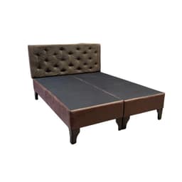 Base HVM 2 Plazas + Respaldo Botone Cafe Oscuro Felpa Pmadera