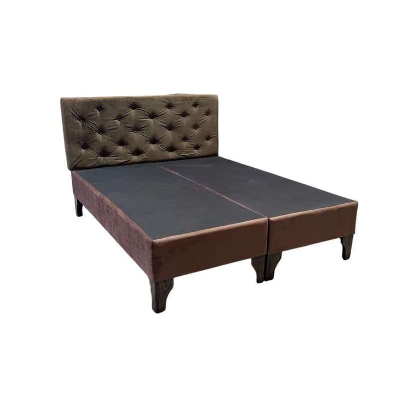 Base HVM 2 Plazas + Respaldo Botone Cafe Oscuro Felpa Pmadera