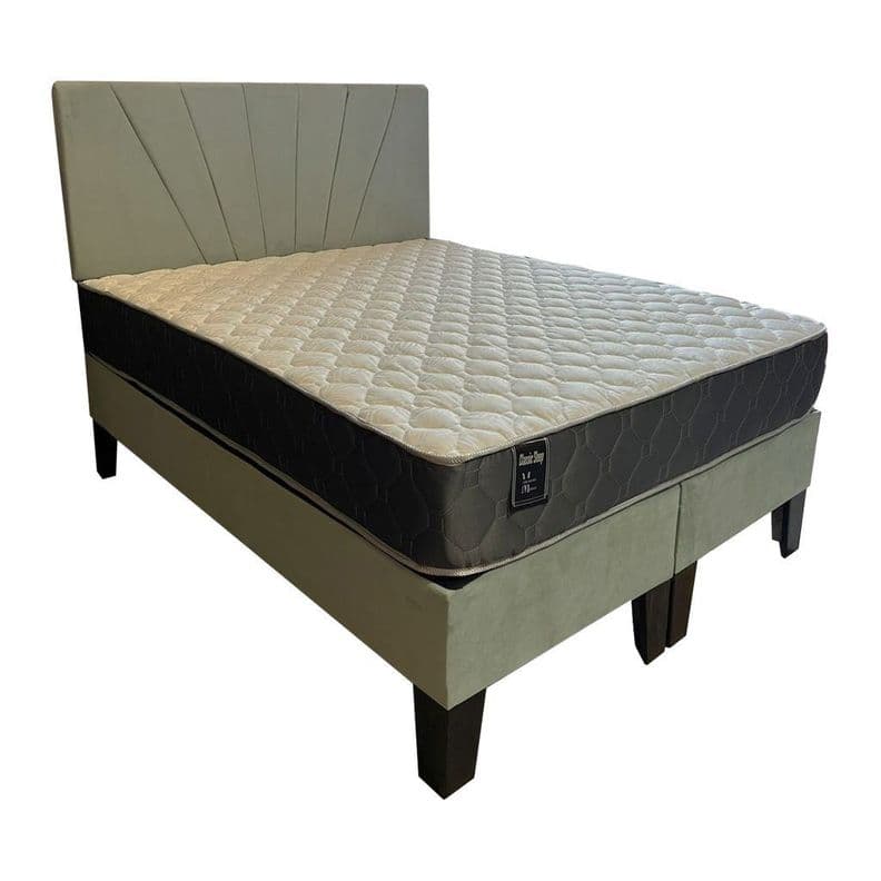 Cama Americana Full + Colchon de resortes + Respaldo Verde Menta felpa Pmadera