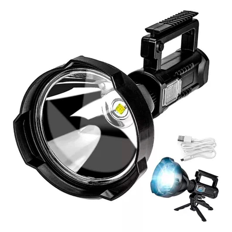 Linterna Led Largo Alcance Recargable Usb Tripode Negro