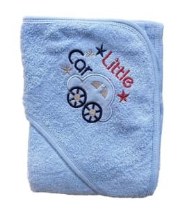 Toalla bebe algodon con Capucha celeste little car 80x80