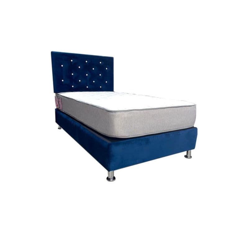 Cama Americana 1.5P + Colchon de resortes + Respaldo Azul MarinoB/Blanco Pmetal Azul Marino