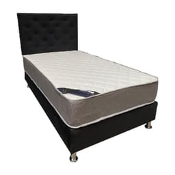 Cama Americana 1P + Colchon de resortes + Respaldo negro Felpa Pmetal