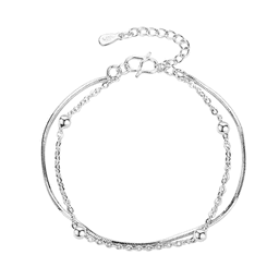 Pulsera Doble Cadena Esferas Aurora Plata