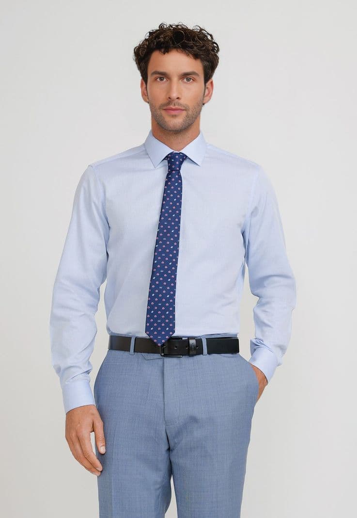 Camisa Hombre Formal Algodon Aniversario Celeste 15
