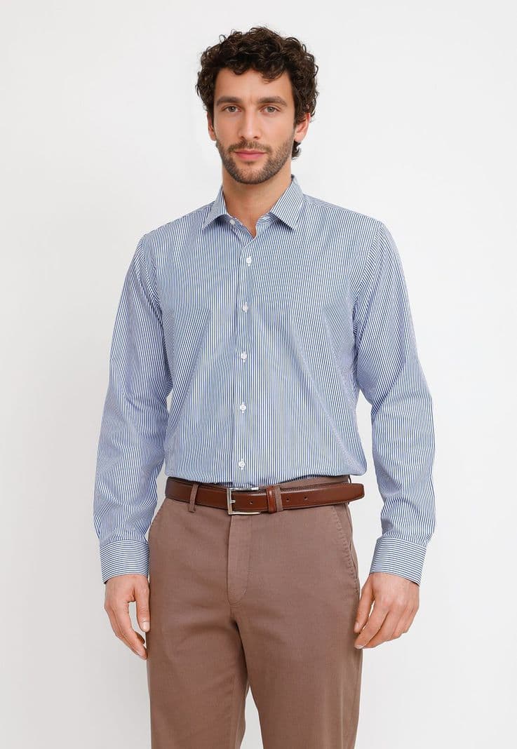 Camisa Rayada Algodon Europe Azul Marino L