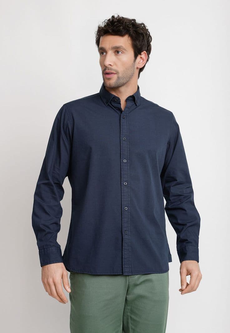 Camisa Lisa Algodon Basilio Azul Marino S
