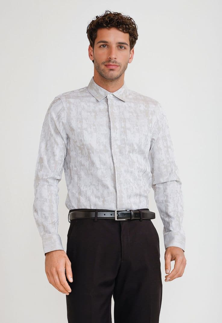Camisa Hombre Jacquard Beige Jacquard Shirt M