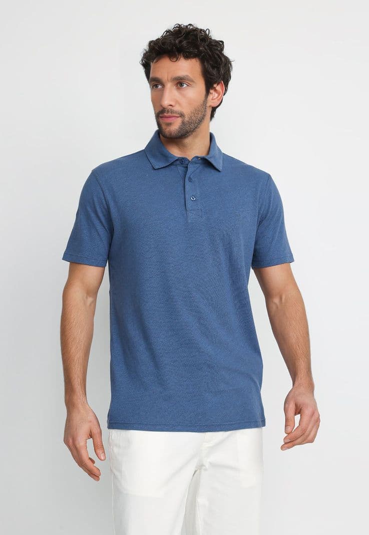 Polera Polo Lino Algodon Morris Azul S
