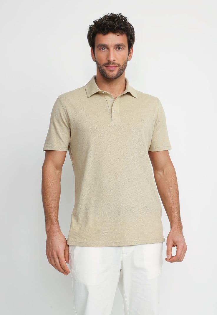 Polera Polo Lino Algodon Morris Beige S