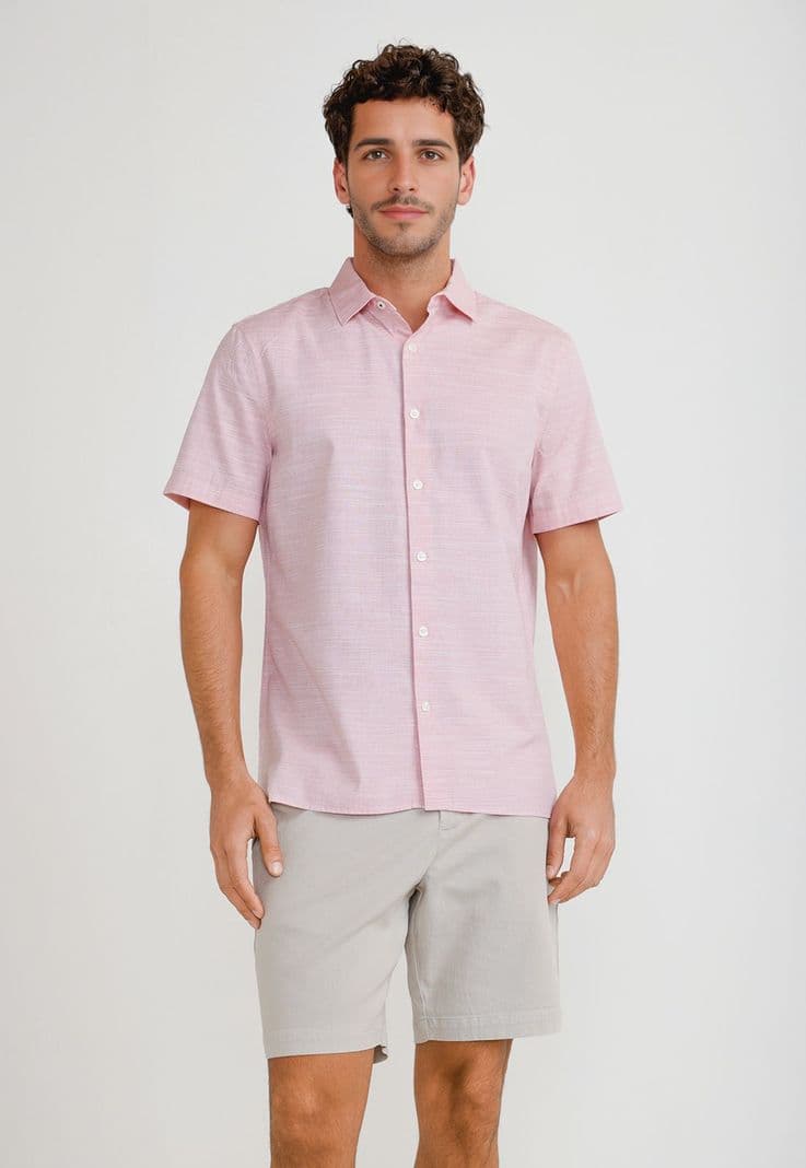 Camisa Hombre Manga Corta Algodon Coral L
