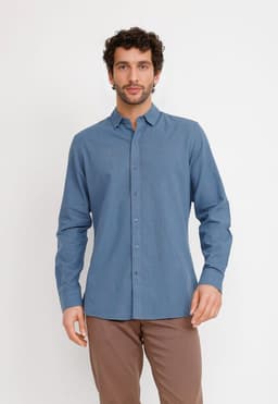 Camisa Lino Algodon Braulio Azul Piedra XXL