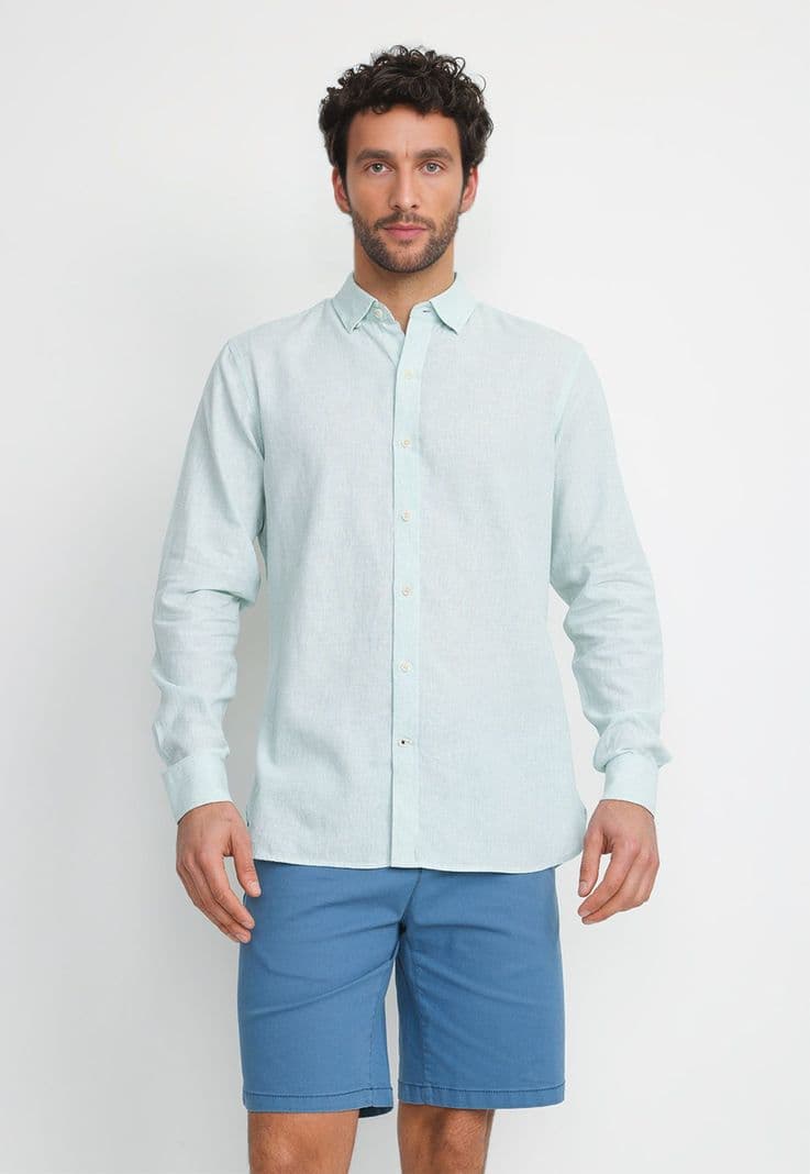 Camisa Rayada Lino Algodon Bruno Verde S
