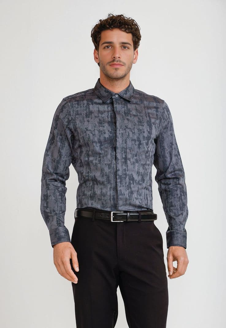 Camisa Hombre Jacquard Negro Jacquard Shirt XL