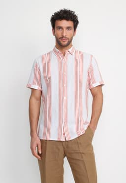 Camisa Rayada Lino Algodon Blasco Coral XXL