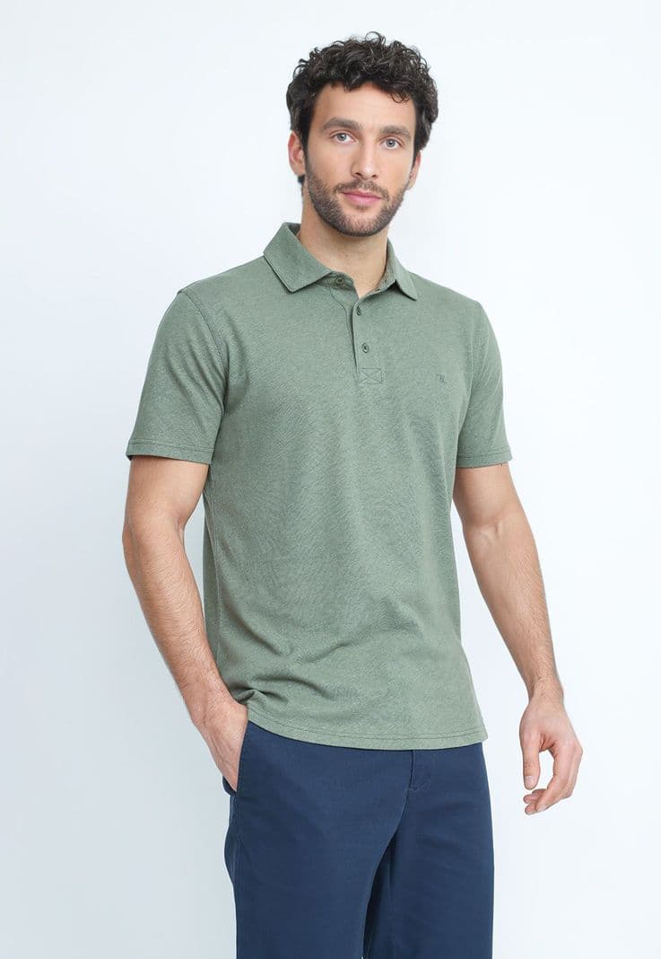 Polera Polo Lino Algodon Morris Verde L