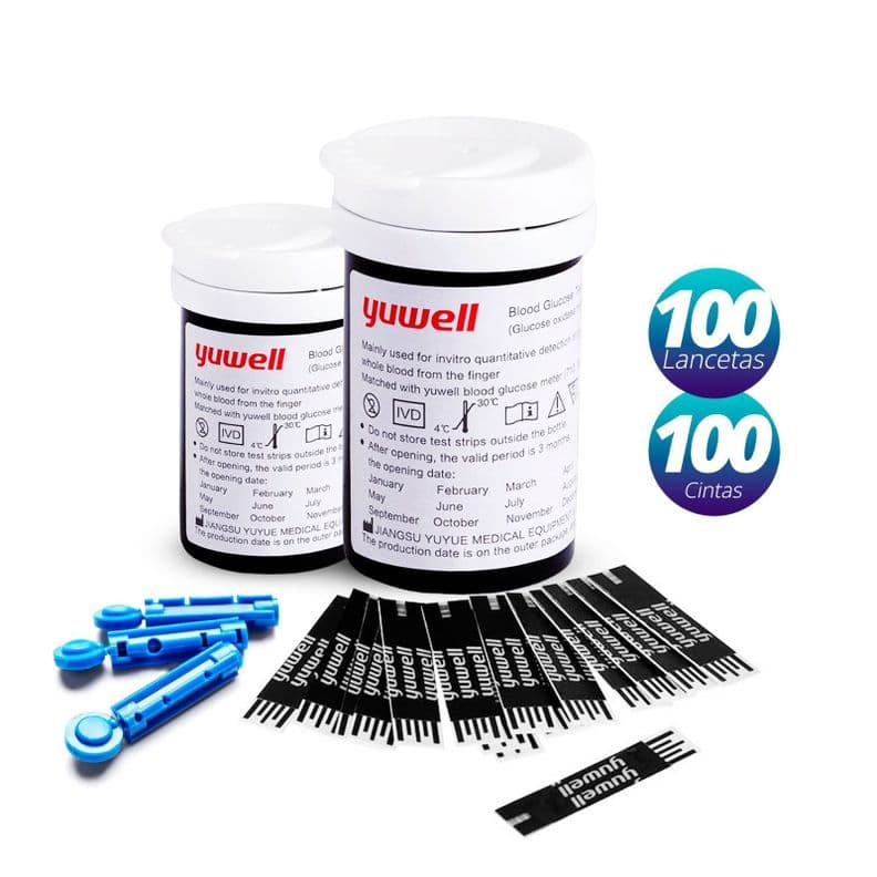 100 Cintas Tiras Reactivas 100 Lancetas Yuwell 582