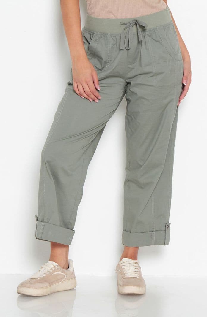 Pantalon Crop Recto Tiro Alto Pretina Elasticada Con Lazo En Cintura Verde S