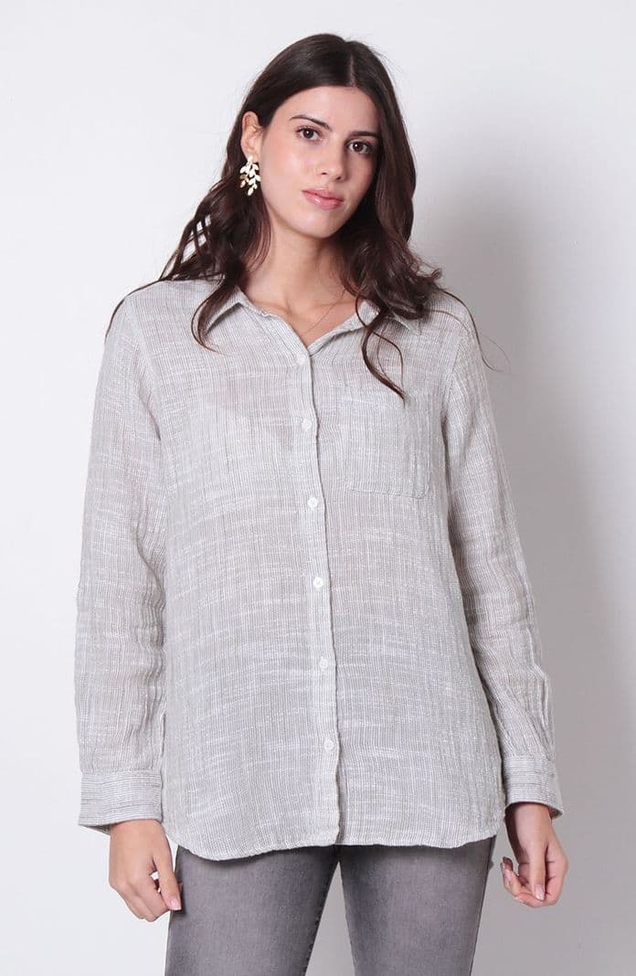 Blusa Manga Larga Abotonada En Delantero Con Bolsillo Verde L
