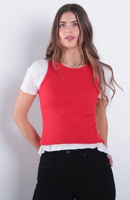 Polera Sin Manga Escote Redondo Rib Rojo L