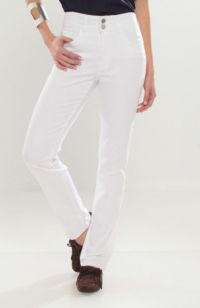 Pantalon Recto Tiro Alto Pretina Media 2 Botones Push Up Blanco 46