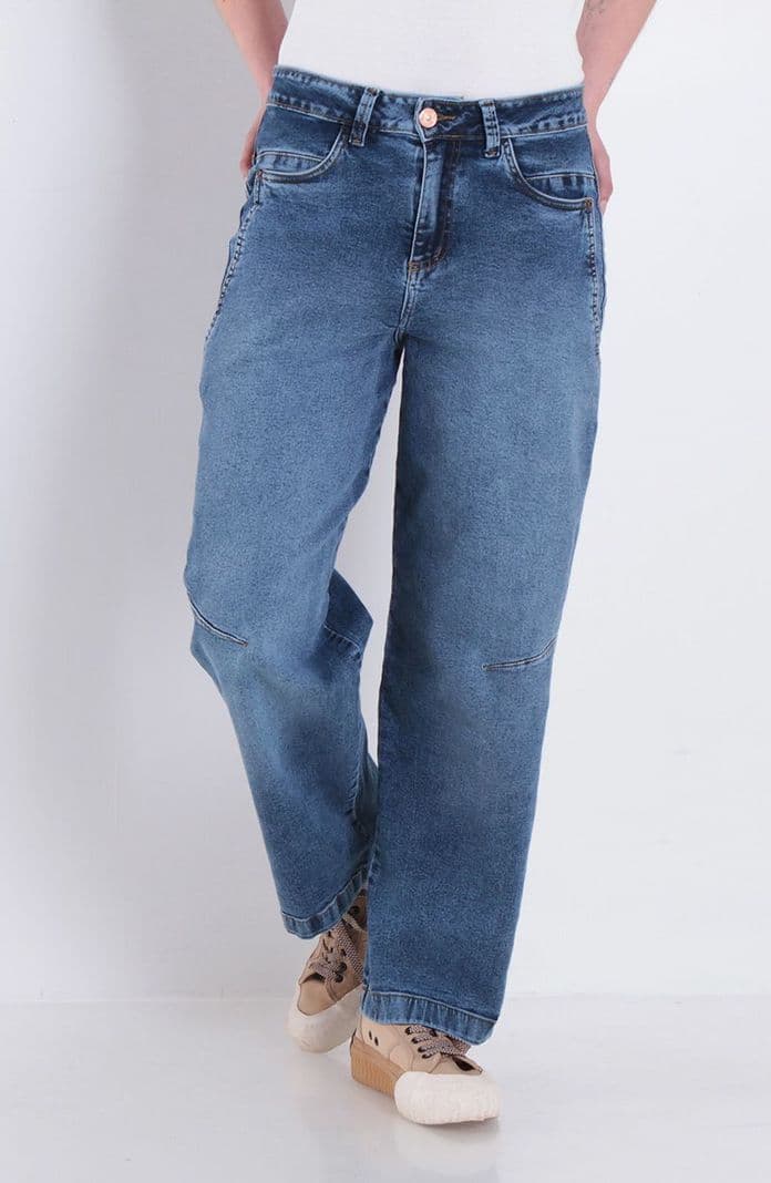 Jeans Balloon Tiro Alto Pretina Un Boton Azul 42