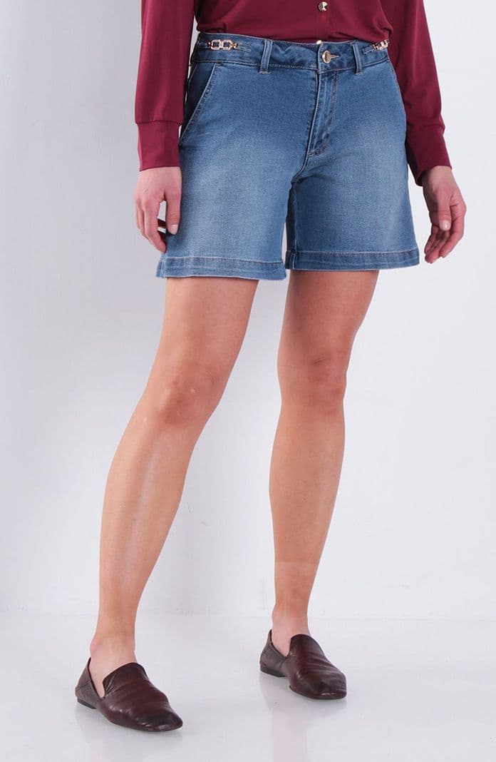 Short Tiro Alto Pretina Basica 1 Boton Con Aplicacion En Pretina Azul 42
