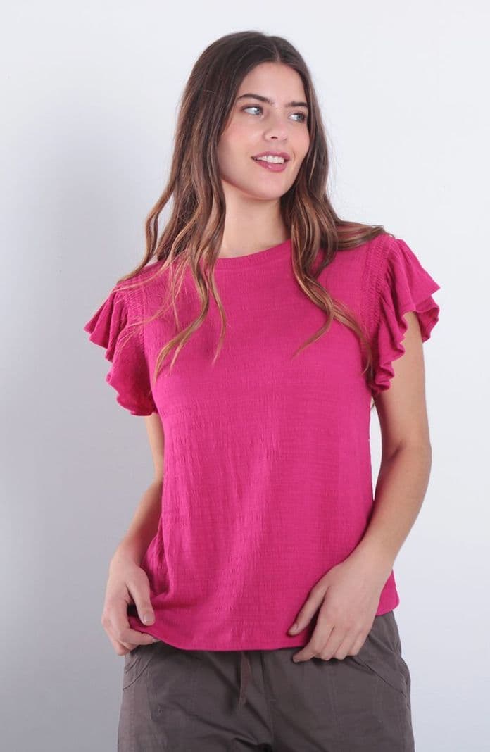 Polera Manga Corta Escote Redondo Magenta S