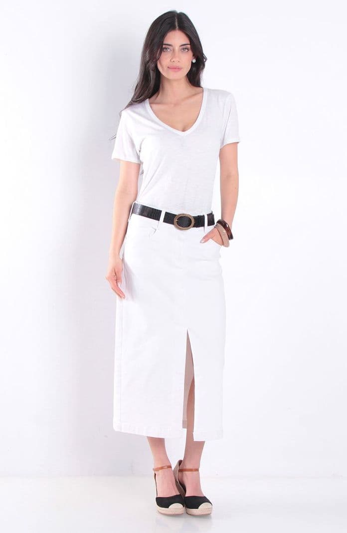 Falda Denim Pretina Basica 1 Boton Con Abertura En Delantero Blanco 38