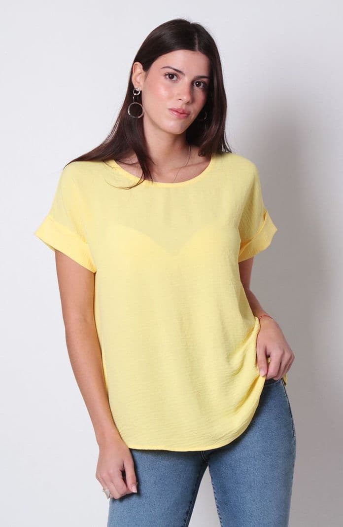 Blusa Manga Corta Escote Redondo Amarillo S