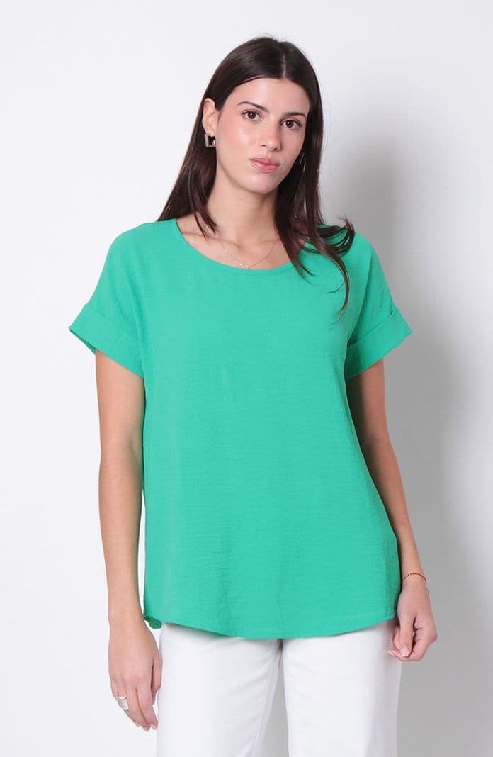 Blusa Manga Corta Escote Redondo Verde S