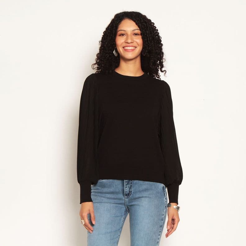 Sweater Manga Larga En Distinta Calidad Escote Redondo Negro M