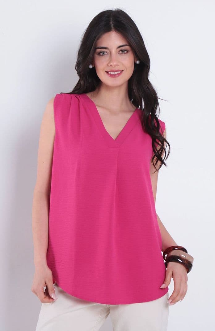 Blusa Sin Manga Escote V Magenta L