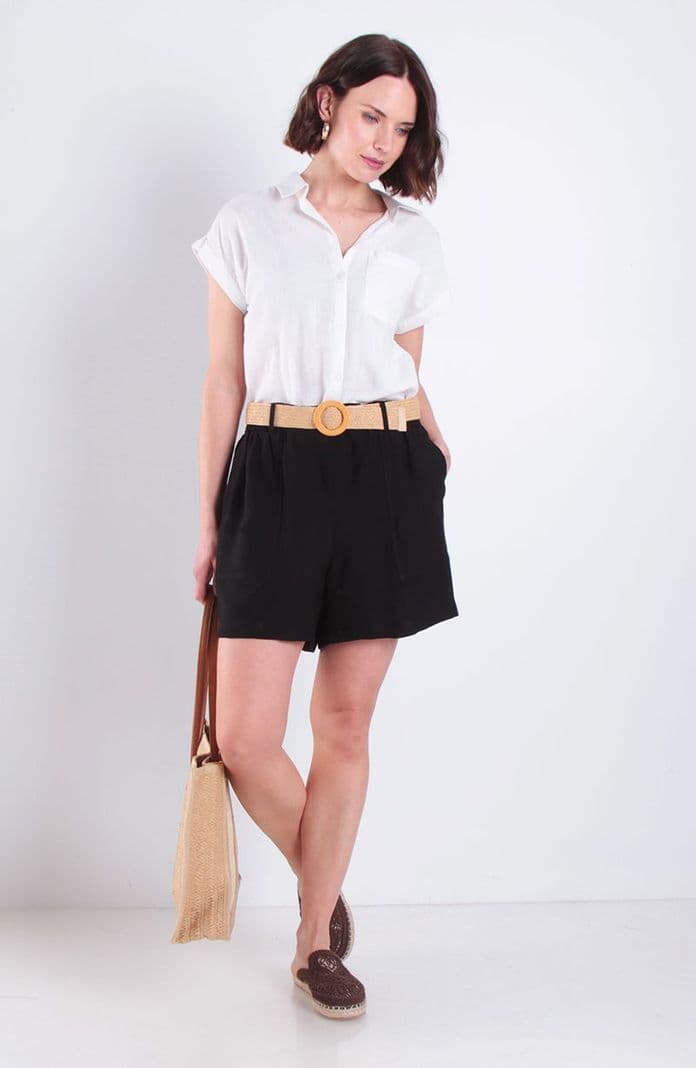 Short Tiro Alto Pretina Basica Elasticada Con Cinturon Negro M
