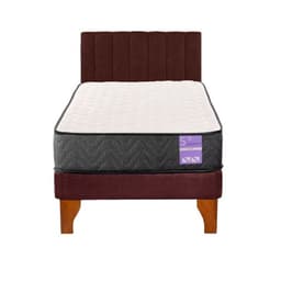 Cama Europea 1 Plaza Aura + Respaldo Tubular Madera Burdeo