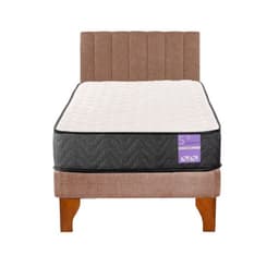 Cama Europea 1 Plaza Aura + Respaldo Tubular Madera Beige