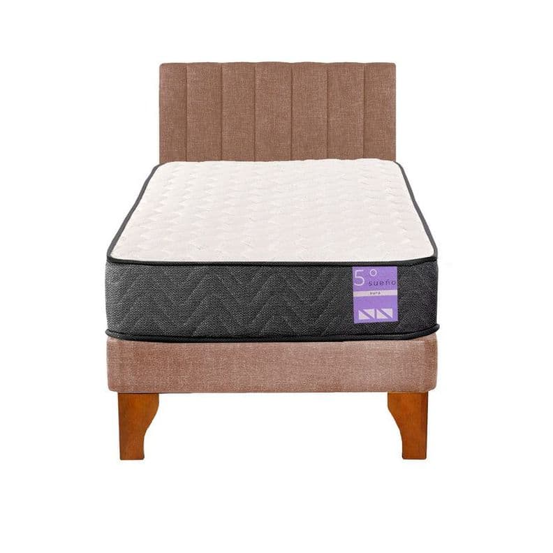 Cama Europea 1 Plaza Aura + Respaldo Tubular Madera Beige