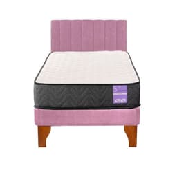 Cama Europea 1.5 Plazas Aura + Respaldo Tubular Madera Rosado