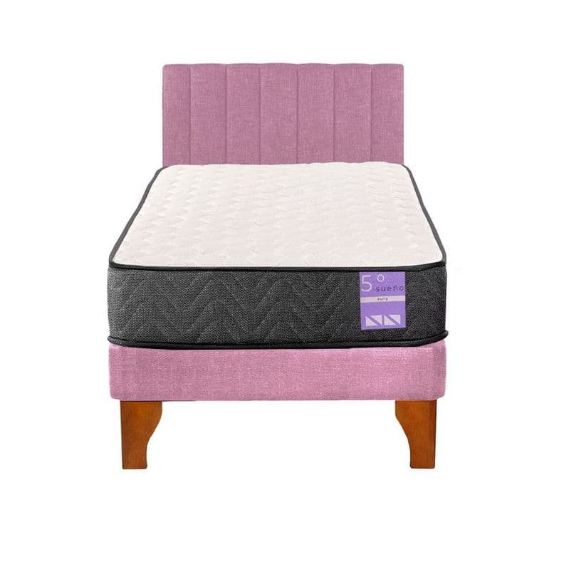 Cama Europea 1.5 Plazas Aura + Respaldo Tubular Madera Rosado
