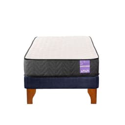 Cama Europea 1 Plaza Aura Base + Colchon Madera Azul